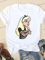 Carregue a imagem no visualizador da Galeria, Women&#39;s T-shirt Short Sleeve Cartoon Graphic Casual Tee Clothes College 90s Style Interconnection Princess Fashion Female  Amaijoin
