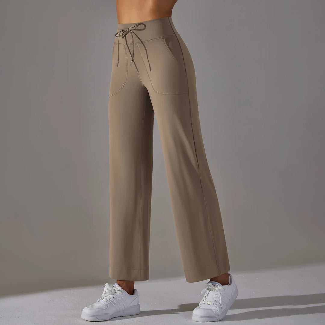 Wide Leg Pants With Pockets Women's Loose Yoga High Waist Legging Drawstring Outdoor Casual Jogging Gym Sports Flare Pants  Amaijoin