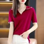 Carregue a imagem no visualizador da Galeria, Clothing Short Sleeve Tee T-shirt Woman Plain Polo Neck Shirts for Women Red Tops Sale Luxury Youth Synthetic Aesthetic V Cotton  Amaijoin
