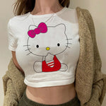 Load image into Gallery viewer, Tshirt Crop Top Hello Kitty T-shirt Kawaii T Shirt Sanrio Anime Cartoon Children Casual Clothes Y2k Cropped Tee Shirt Top  Amaijoin
