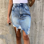 Carregue a imagem no visualizador da Galeria, Fashion Irregular Hem Wrap Hip Skirt 2024 Summer Slim Broken Holes Denim Half-body Dresses Female Comfortable Casual Streetwear  Amaijoin
