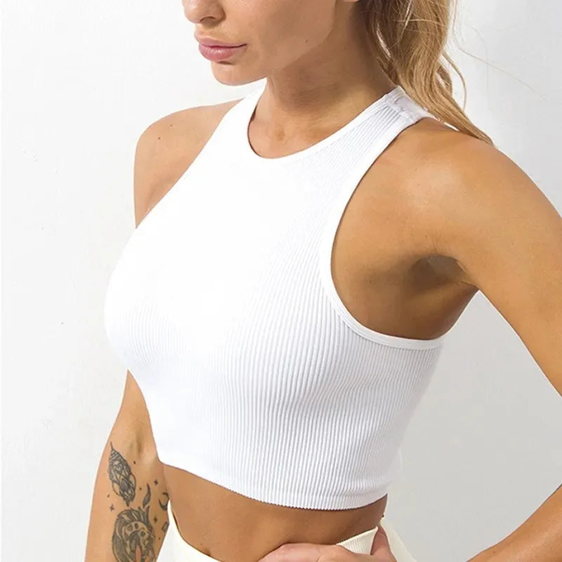 Crop Top Women Solid Basic T-shirts Vest Seamless Streetwear Elastic Rib-Knit Sleeveless Casual Tank Tops Female  Amaijoin