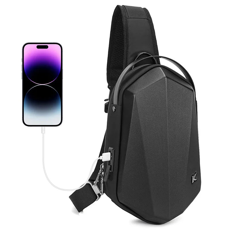 Hard Shell EVA Men's Bag Shoulder Bag Anti-theft Waterproof Male Crossbody Bag Casual Short Trip Chest Pack USB Charging  Amaijoin