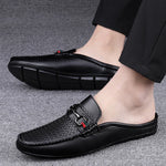 Carregue a imagem no visualizador da Galeria, Man New Fashion First Layer Cowhide Casual Half Shoes Male Backless Loafer Half Footwear Hombre Open Back Leather Comfy Mocassin  Amaijoin
