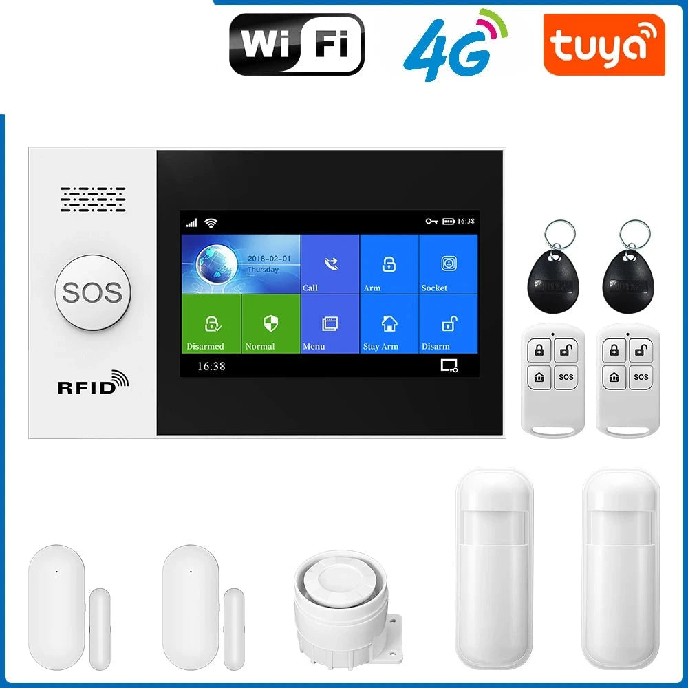 4G Alarm System For Home Security With PIR Door Sensor WiFi 4.3-inch Big Screen Tuya Smart Life App Control Support Google Alexa  Amaijoin