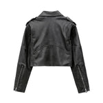 Carregue a imagem no visualizador da Galeria, ZVRI 2023 Women&#39;s new short make old effect imitation leather motorcycle jacket jacket women&#39;s washed gray leather coat  Amaijoin
