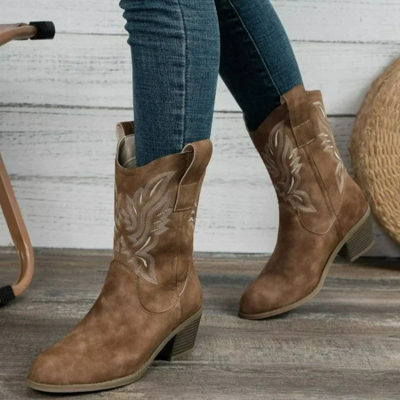 Classic Western Boots for Woman 2024 Cow Suede Pointed Toe Wedges Heel Ankle Boots Simple Comfortable Cowboy Boots Female  Amaijoin