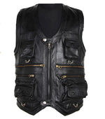 Carregue a imagem no visualizador da Galeria, 2023 Cowhide Genuine Leather Vest Men Waistcoat Male Sleeveless Jacket Thick Motorcycle Vest Multi Pocket leather biker vest  Amaijoin
