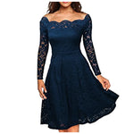 Carregue a imagem no visualizador da Galeria, Women&#39;s Dresses Summer Dresses Hollow Out Long-Sleeve Waist A-Line Big Swing Lace with Lining Dress Flowy Dresses  Amaijoin
