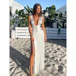 Carregue a imagem no visualizador da Galeria, Elegant Tassel Hollow Out Long Dress for Women Sexy Patchwork Backless Split Sleeveless Robe Holiday Lady Beach Party Vestidos  Amaijoin
