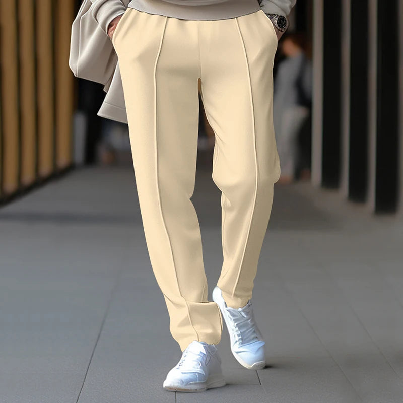 Spring and Autumn Men's Fashion Casual Solid Color Pants Loose Tight Rope Straight Leg Pants  Amaijoin