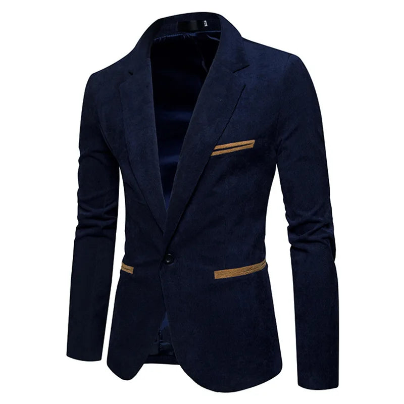 New Fashion Men's Corduroy Leisure Slim Suit Jacket High Quality Casual Man Blazers Jacket Coat Men Single Button X02  Amaijoin