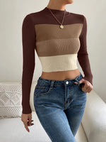 Carregue a imagem no visualizador da Galeria, On Sale 2024 Spring Women Crop Colorblock Turtleneck Ribbed Long Sleeve Pull Sweater Femme Knitwear Jumper Outfits Pullovers  Amaijoin
