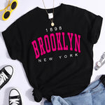 Carregue a imagem no visualizador da Galeria, Women 1898 Brooklyn Women Graphic Print T Shirt Girl Short Sleeve Casual Streewear Clothes Lady Letter Tees Tops Female clothing  Amaijoin
