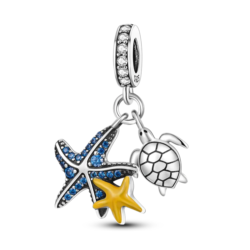 Octopus Dolphin Crab Starfish Turtle Shell Ocean Mermaid Scallops Anchor cruise ship Charms 925 Silver For Original Jewelry Gift  Amaijoin