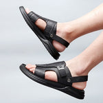 Carregue a imagem no visualizador da Galeria, 2023 High Quality Half Drag Men&#39;s Sandals Leather Men Shoes Casual Comfortable Open Toe Sandals Soft Beach Footwear Male Shoes  Amaijoin
