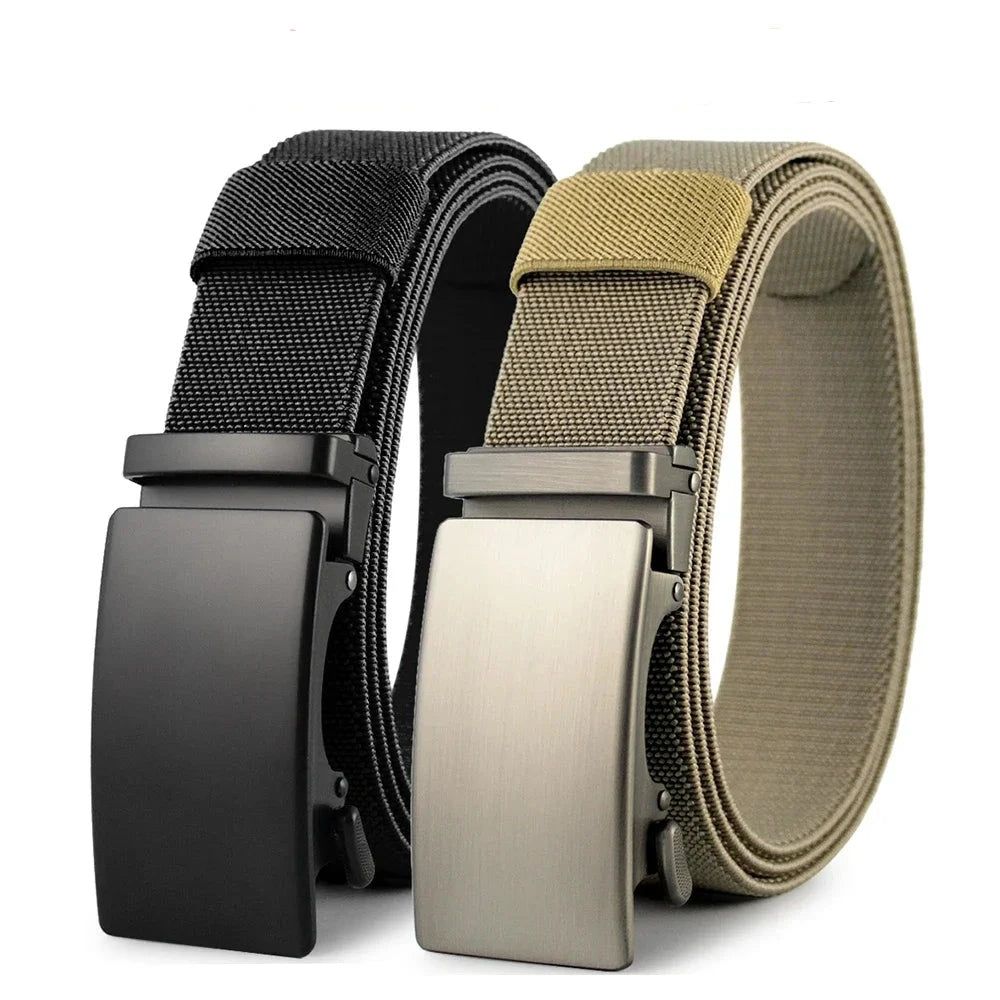 New Golf Sports Elastic Belt Tactical Belt Metal Automatic Buckle Tough Stretch Nylon Men Military Belt 115-150CM Big Size Belts  Amaijoin