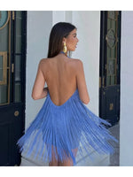 Carregue a imagem no visualizador da Galeria, Women Lace Up Party Dresses 2024 Evening Vestidos Tobinoone Tassel Summer Dresses Female Halter Backless Casual Club Mini Dress  Amaijoin
