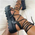 Carregue a imagem no visualizador da Galeria, Fashion Woman Gladiator Sandals Ladies Wedge Shoes Female Lace Up Platform Shoes Women Cross Straps Boots Thick Bottom Sandals  Amaijoin
