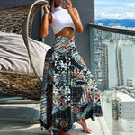 Carregue a imagem no visualizador da Galeria, Summer Fashion High Waist Thin Printing Female Skirts Commute Elegant Elastic Waist Bohemia Holiday A-line Skirt Versatile Dress  Amaijoin
