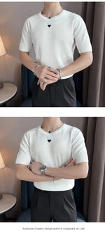 Load image into Gallery viewer, Trend Simple Solid Round Neck Knitted T-shirt Short Sleeve Versatile Casual T-shirt Business Social Tee Bottoming Shirt M-4XL  Amaijoin
