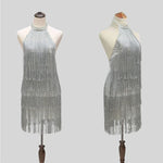 Carregue a imagem no visualizador da Galeria, Women 1920s Vintage Great Gatsby Tassel Sequin Dress Sexy Halter Summer Party Dress Silver Fringe Dress Vestidos Costume  Amaijoin
