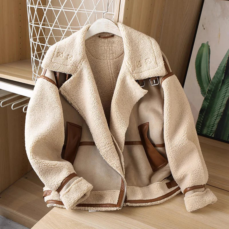 RARF 2024 Autumn Winter Women Warm Faux Fur Fleece Coat Jacket Female Loose Patchwork Thickened Locomotive Lapel Chic Outwear  Amaijoin