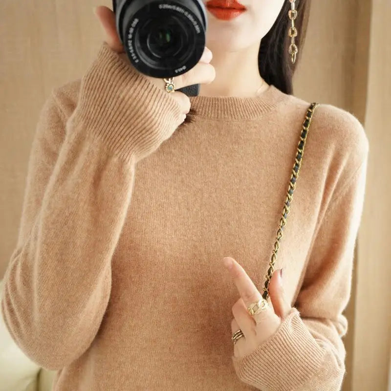 Warm Sweater for Women Wool Soft O-neck Pullover Autumn Winter Casual Knit Top Solid Color Regular Female Knitwear Woolen Woman  Amaijoin