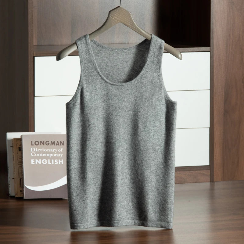 MVLYFLRT 12 Needle U-Neck Pullover Tank Top for Men's 100% Cashmere Knitted Inner Strap Summer New T-shirt Soft and Glutinous  Amaijoin