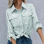 Carregue a imagem no visualizador da Galeria, Women&#39;s Spring/Summer 2024 New Striped Single Breasted Long Sleeve Shirt Women Elegant and Youth Woman Stylish Blouse  Amaijoin
