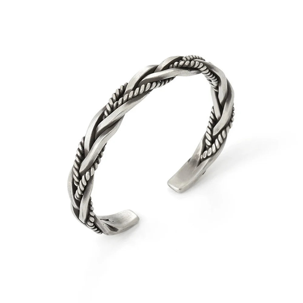 Retro Braided Twist Cuff Bracelet Silver Color Hip Hop Men's Bracelet Fashion Jewelry Dropshipping Hot Selling Accessories  Amaijoin