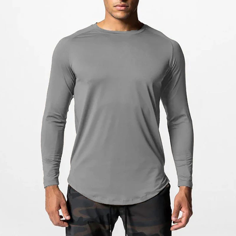 High Elasticity Tight Long Sleeve Quick Dry T-Shirt Fashion Hip Hop Men Fitness Sport Shirt Gym Bodybuilding Workout Muscle Tops  Amaijoin