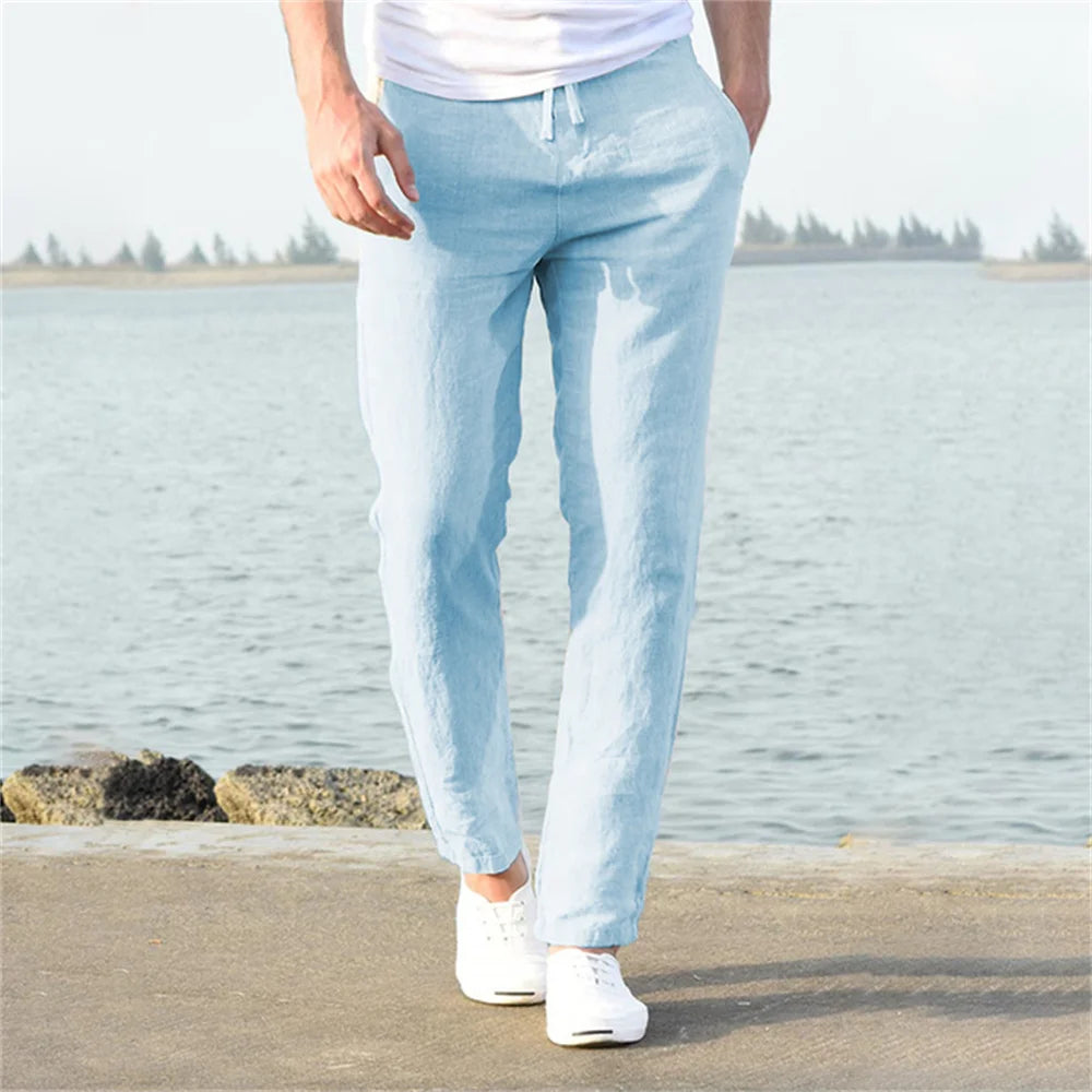 2023 Men's Cotton Linen Pants Male Autumn New Breathable Solid Color Linen Trousers Fitness Streetwear S-3XL  Amaijoin