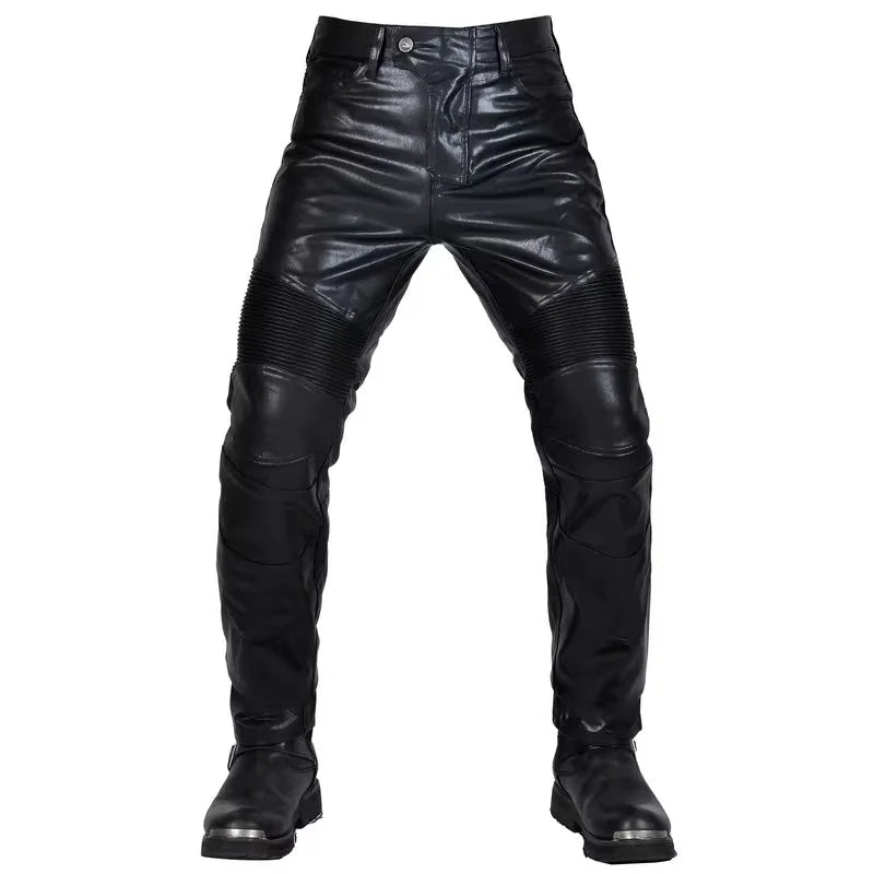 NEW Motorcycle Riding Jeans Motocross Racing Pants PU Leather Biker Trousers Waterproof Windproof Men With 4X CE Knee Hip Pad  Amaijoin