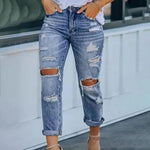 Carregue a imagem no visualizador da Galeria, Women&#39;s Nine-point Ripped Jeans With Elastic Waist, Loose Mid-high Waist, Versatile Spring And Summer Thin Style  Amaijoin
