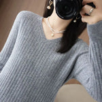 Carregue a imagem no visualizador da Galeria, Women Sweater Long Sleeve Top Knitted Pullover V-Neck Fashion Sweater Woman Winter 2022 Basic Female Clothing Soild OL Sweaters  Amaijoin
