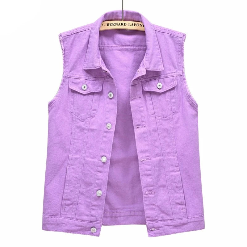 Spring and Summer New Purple Sleeveless Vest Jacket Women's Single-breasted Lapel Vests Coat Fashion Casual Top Waistcoat S-6XL  Amaijoin