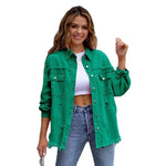 Load image into Gallery viewer, Ragged Torn Denim Lapel Jacket Women Autumn Winter Short Fashion Jacket  Pockets Blazer Solid Standard Overcoat Loose Streetwear  Amaijoin
