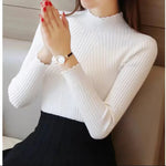 Carregue a imagem no visualizador da Galeria, ITOOLIN Women Long Sleeve Knitted Bottoming Solid Pullovers Stripe Casual Sweater Autumn Winter Women Mock Neck Ruffles Sweater  Amaijoin
