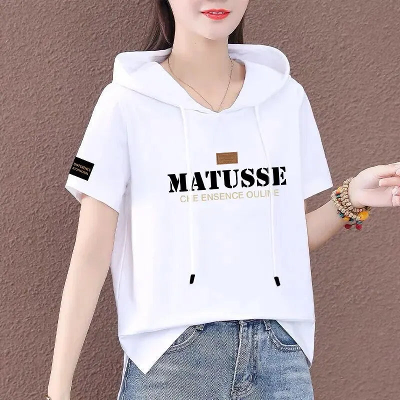 Short Sleeve Summer Thin White T-shirt Women Casual Fashion Top Loose Style Polyester Fabric Cartoon Design  Amaijoin