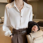 Carregue a imagem no visualizador da Galeria, Button Up Spring White Office Outfits Clothes Formal Long Sleeve Satin Womens Shirt &amp; Blouse Wear To Work Silk Tops for Women S  Amaijoin
