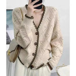 Carregue a imagem no visualizador da Galeria, Chic jacquard 100% cashmere knit cardigan Women&#39;s autumn/winter lazy V-neck sweater Loose wool coat  Amaijoin
