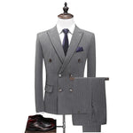 Carregue a imagem no visualizador da Galeria, ( Jacket + Vest + Pants ) Groom Wedding Dress Boutique Striped Formal Double Breasted Suit 3pce Set Mens Casual Business Suit  Amaijoin
