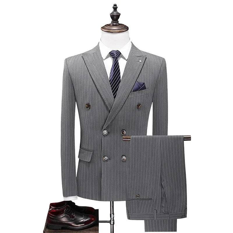 ( Jacket + Vest + Pants ) Groom Wedding Dress Boutique Striped Formal Double Breasted Suit 3pce Set Mens Casual Business Suit  Amaijoin