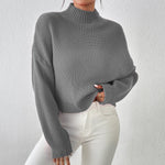 Carregue a imagem no visualizador da Galeria, Women&#39;s Ribbed Knitted Sweater, Mock Neck Long Sleeve Pullover, Solid Color High Neck Drop Shoulder Jumper  Amaijoin
