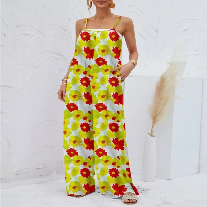 Spring and summer 2024 ladies digital printing color gradient sleeveless casual baggy jumpsuit  Amaijoin