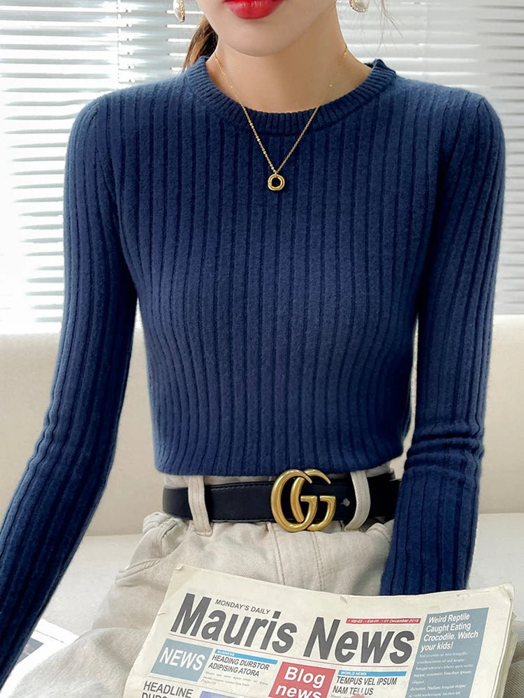 Fashion Ribbed Women Sweater Knitted Soft Pullovers Jumpers Basic Solid Soft Long Sleeve Sweaters For Women Autumn Winter Tops  Amaijoin