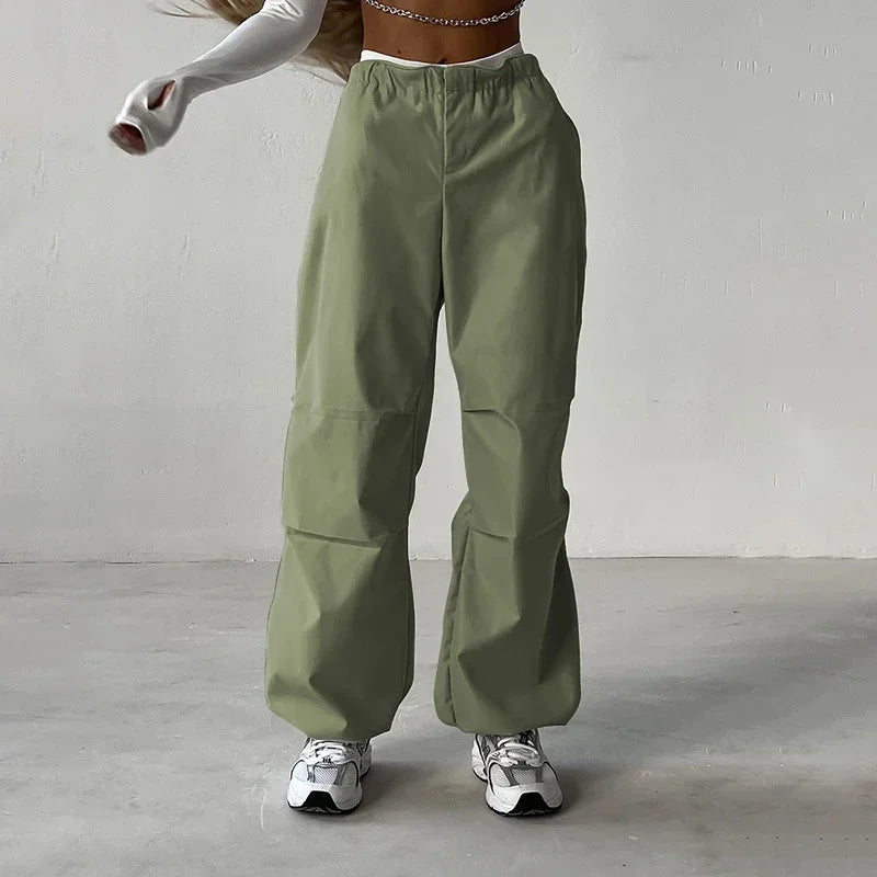 Y2k Baggy Pants Women Cargo Pants Sports Wide Leg Pants Drawstring Joggers Female Streetwear Solid Casual High Waisted Trousers  Amaijoin