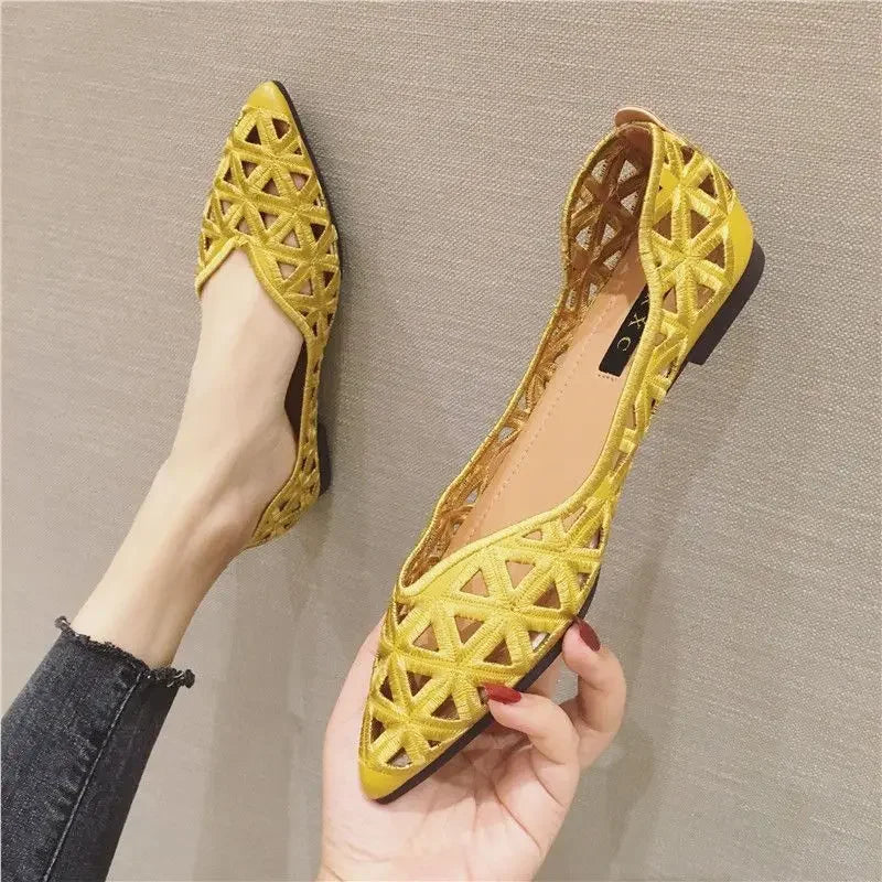 2024 Flat Shoes Women Elegant Women's Breathable Hole Shoes Pointy Shallow Mouth Hollow Leisure Commuter Footwear Spring Summer  Amaijoin