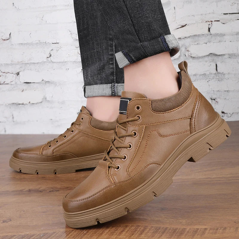 Male Boots Genuine Leather Men Sneakers Winter Boots Men Lace-Up Low Top Men Casual Shoe High Quality Outdoor Hiking Ankle Boots  Amaijoin